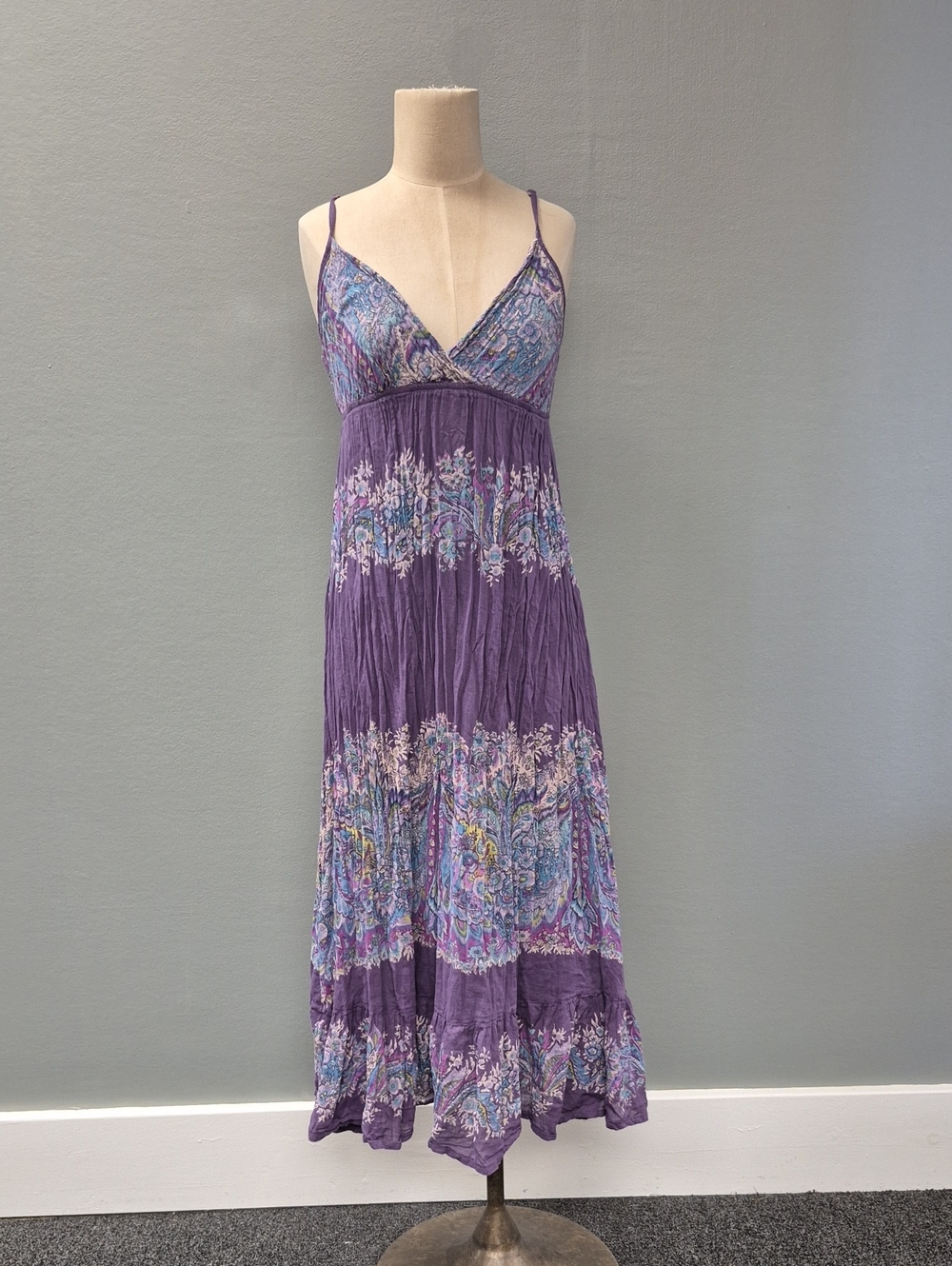 Pura Vida Boho Paisley Cotton Maxi Dress Purple Sun Dress Size 2 - Picture 2 of 11